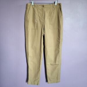 NWT Talbots Tan Canvas High Waisted Slim Leg Cropped Ankle Length Cargo Pants